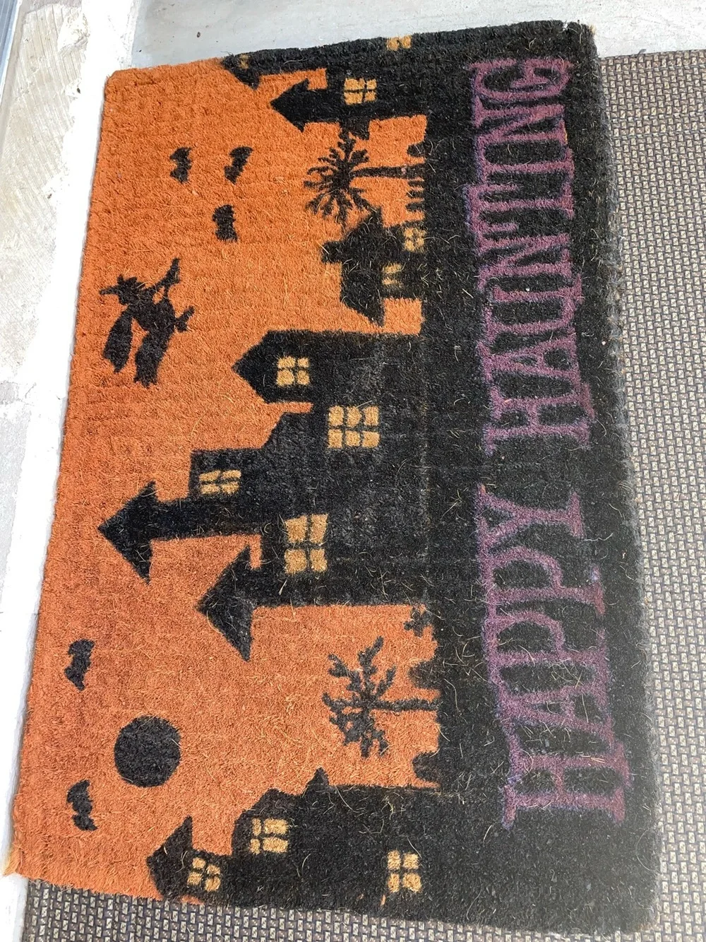 Halloween 'Happy Haunting' Orange & Black Doormat